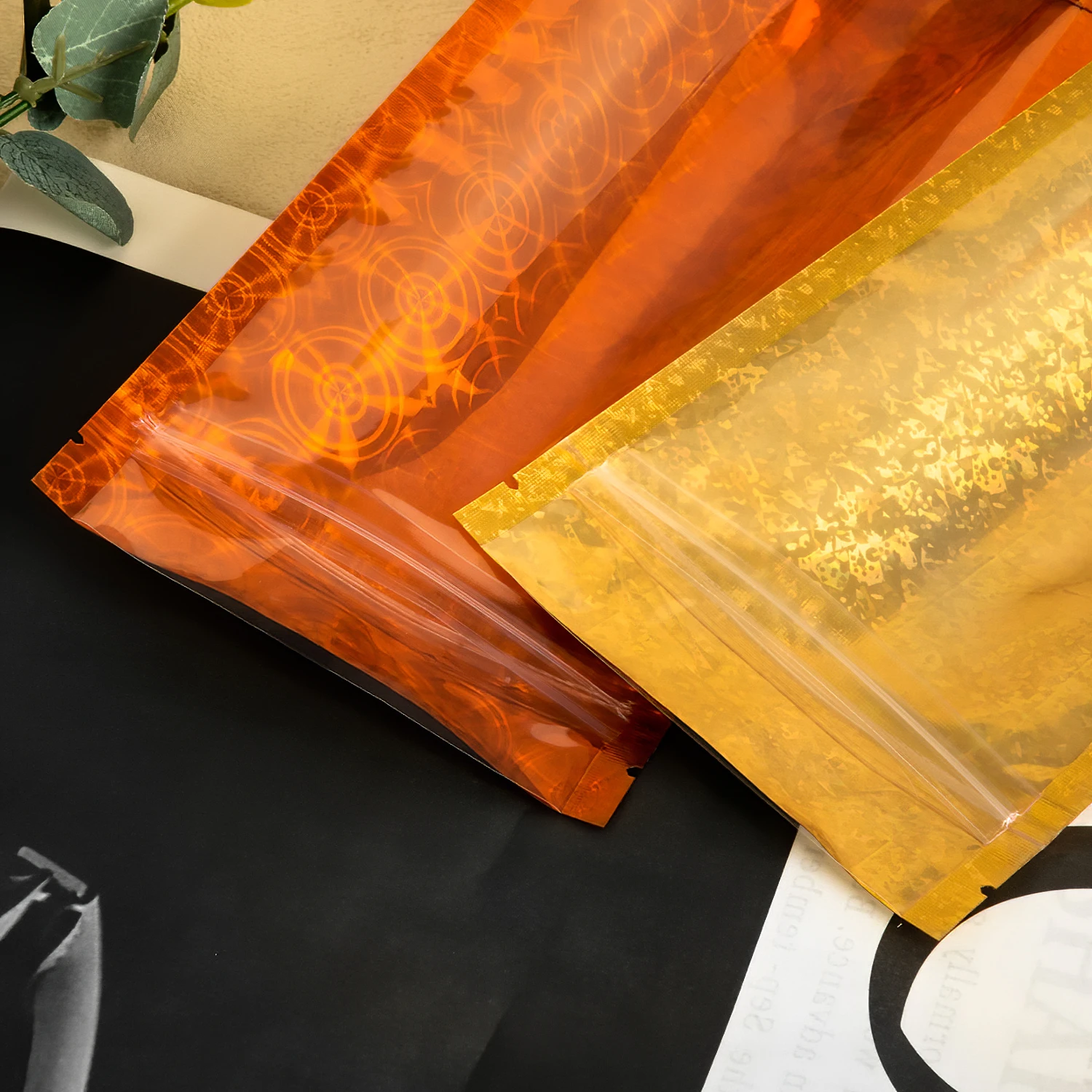 Custom Printed Holographic Stand up Tea Pouches Food Grade Mylar Zipper Packaging Bags with Laser Hologram