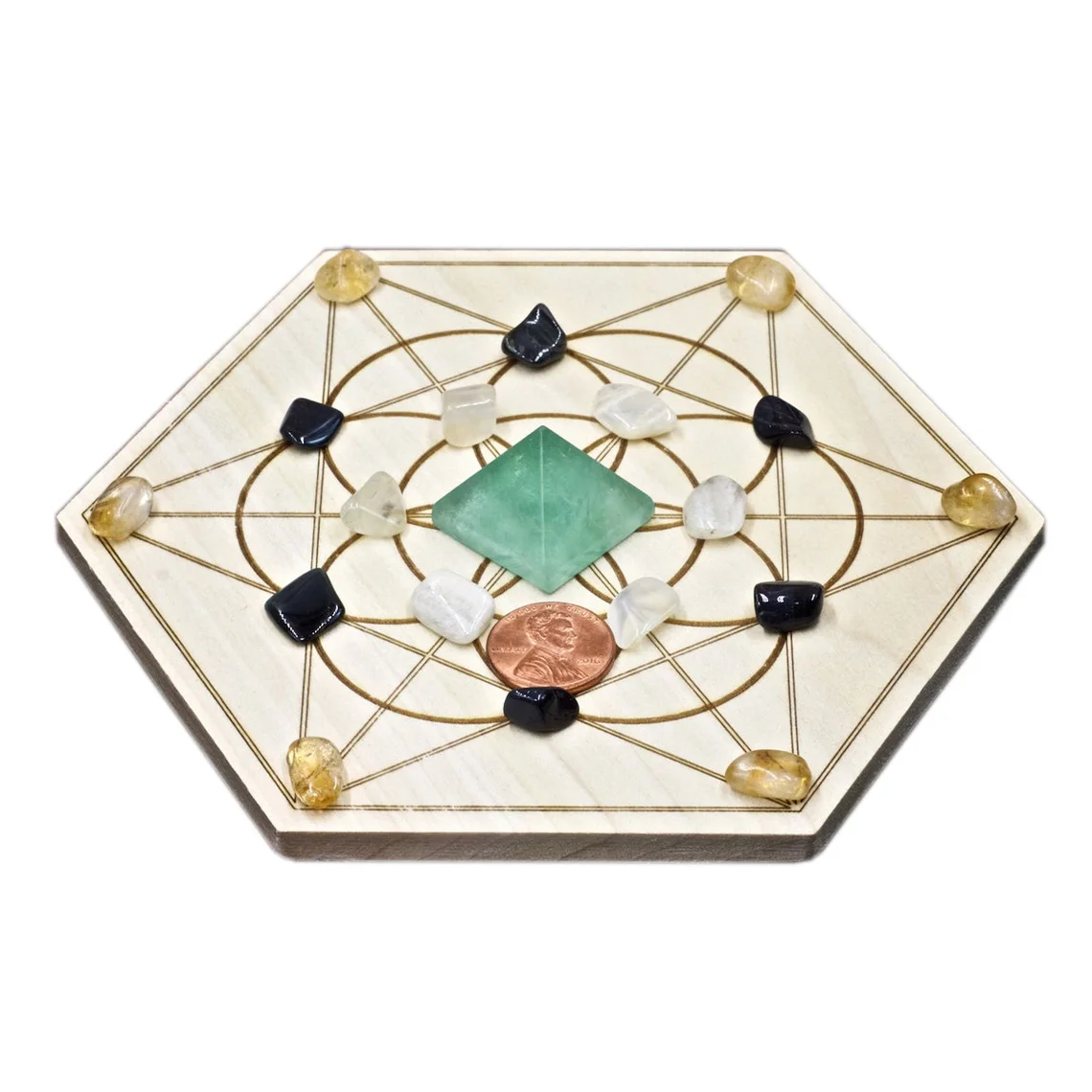 6 Inch Sacred Geometry Laser Cut Wooden Home Crystal Grid Set Mini Crystal Gemstone Engraved Board