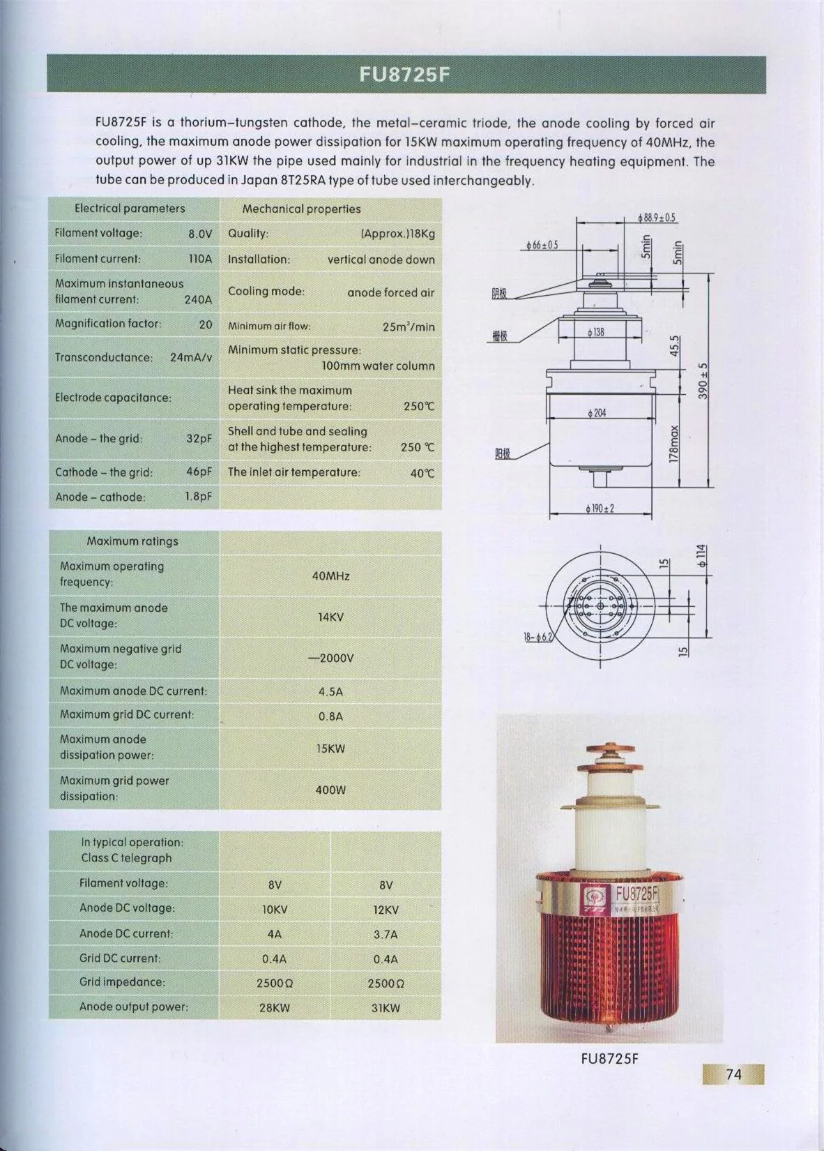 Japan Toshiba Oscillation Tube, 8T25RA Triode Tube, Vacuum Electron Tube