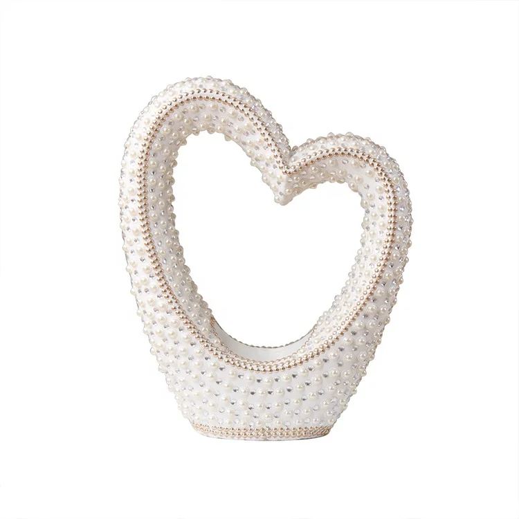 decorative modern silver white crystal glass vase home decor heart shape flower mirrored vase