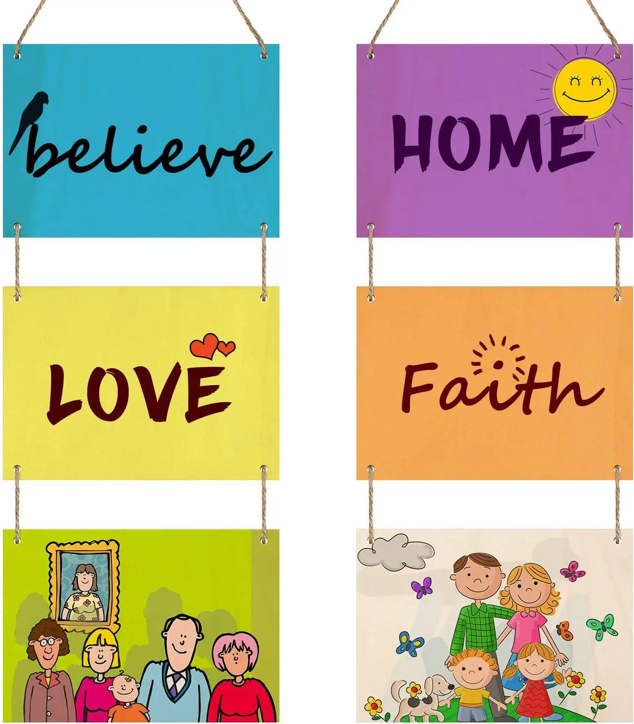 Unfinished Blank Wood DIY Craft Front Door Decorative Wooden Hanging Sign with Hemp Rope