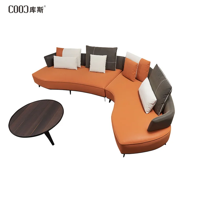 COOC Corner Sofa Leather Fabric Lounge Luxury Feather Sectional Couch Living Room Sofa Set Long Metal Leg Sofa