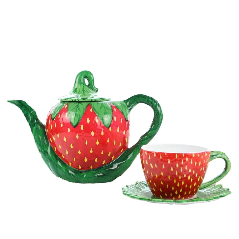 Керамический чайник TP07 в форме клубники для послеобеденного чая, оптом