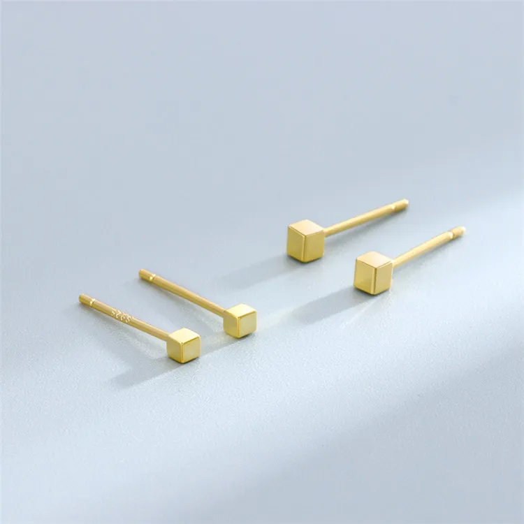 SP Simple Design Geometric Stud Earrings High Quality Hypoallergenic 925 Silver Cubic Stud Earrings