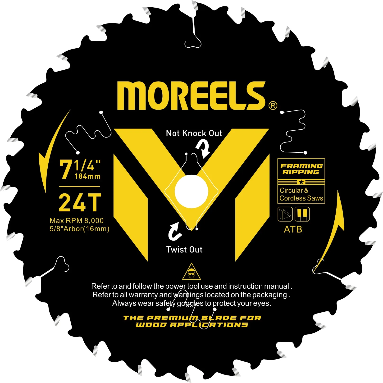 
Moreels Carbide Tipped Saw Blade 7-1/4' 24 Teeth High Performance Framing Ripping 