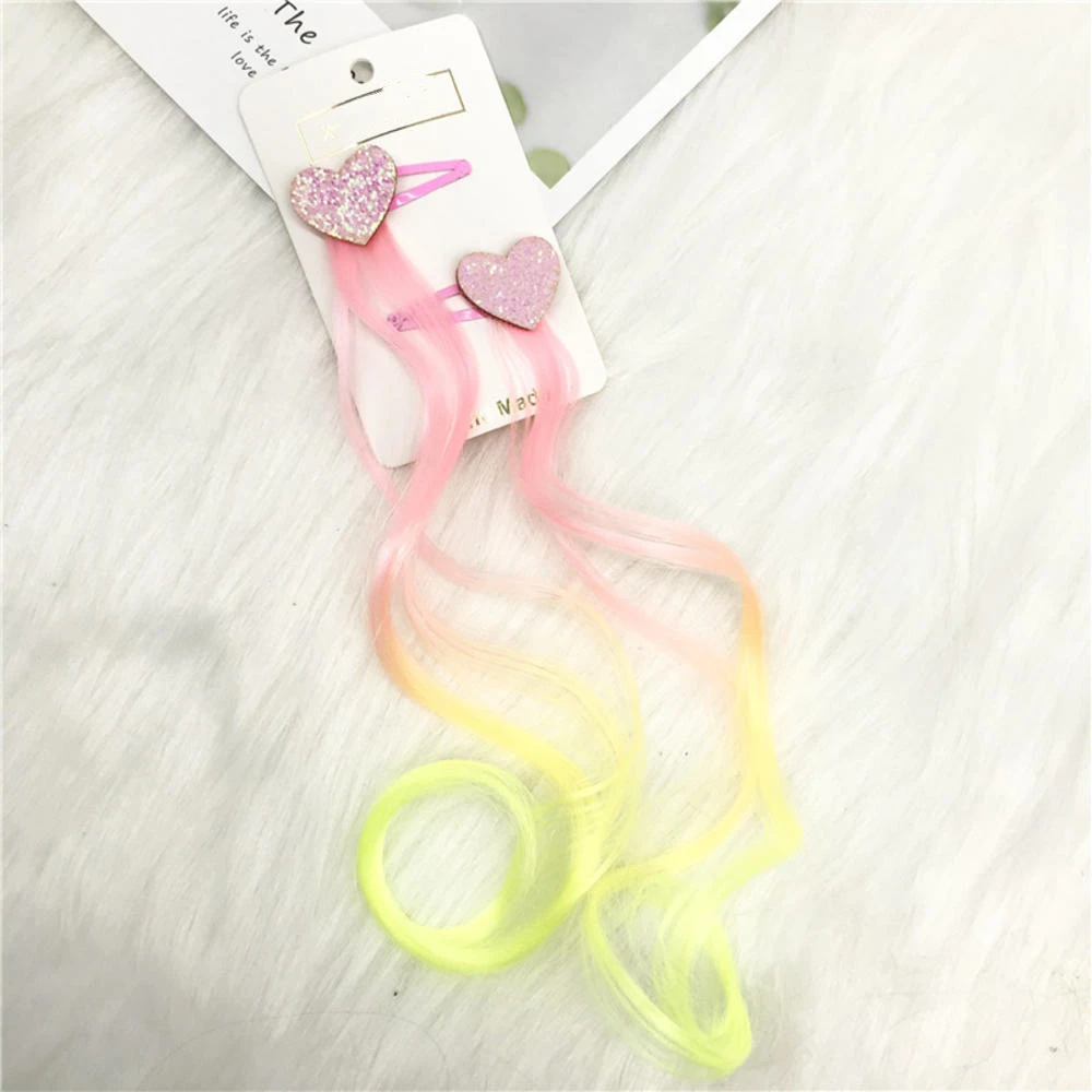 
New Girls Lovely Gradient Colorful Wigs Hairpins Princess Hair Ornament Headband Hair Clips Barrettes Kids Hair 
