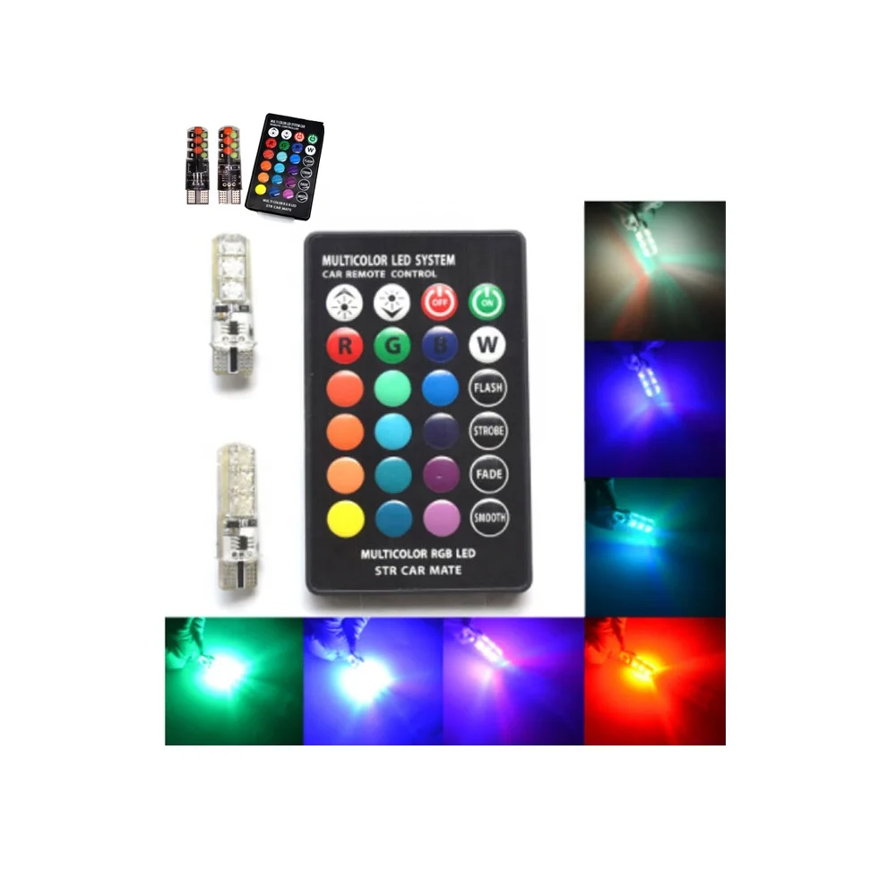 Автомобильная купольная лампа для чтения RGB T10, автомобильная лампа с клиновидным цоколем, светодиодная лампа RGB с пультом дистанционного управления, вспышка/стробоскоп