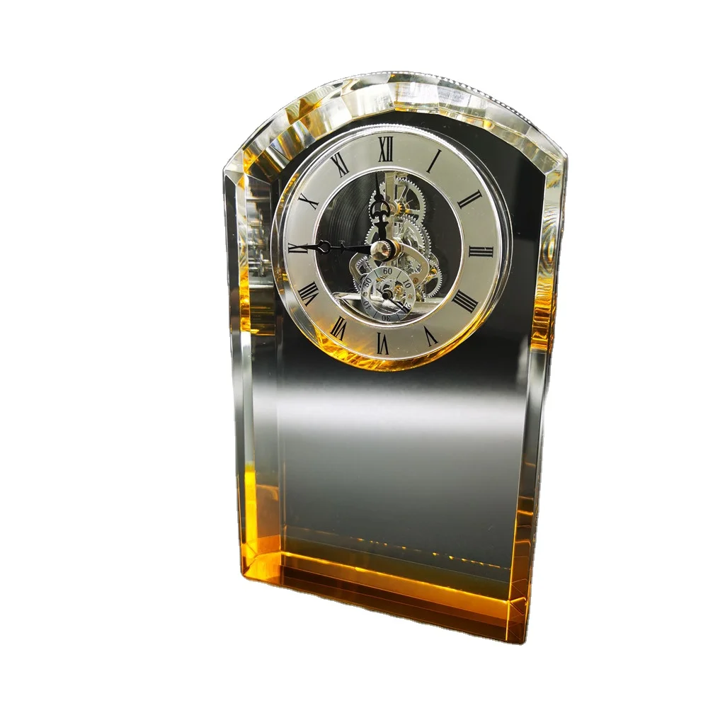 Hot Sale Engraved Crystal Desk Clock Accented Template Trophy Award