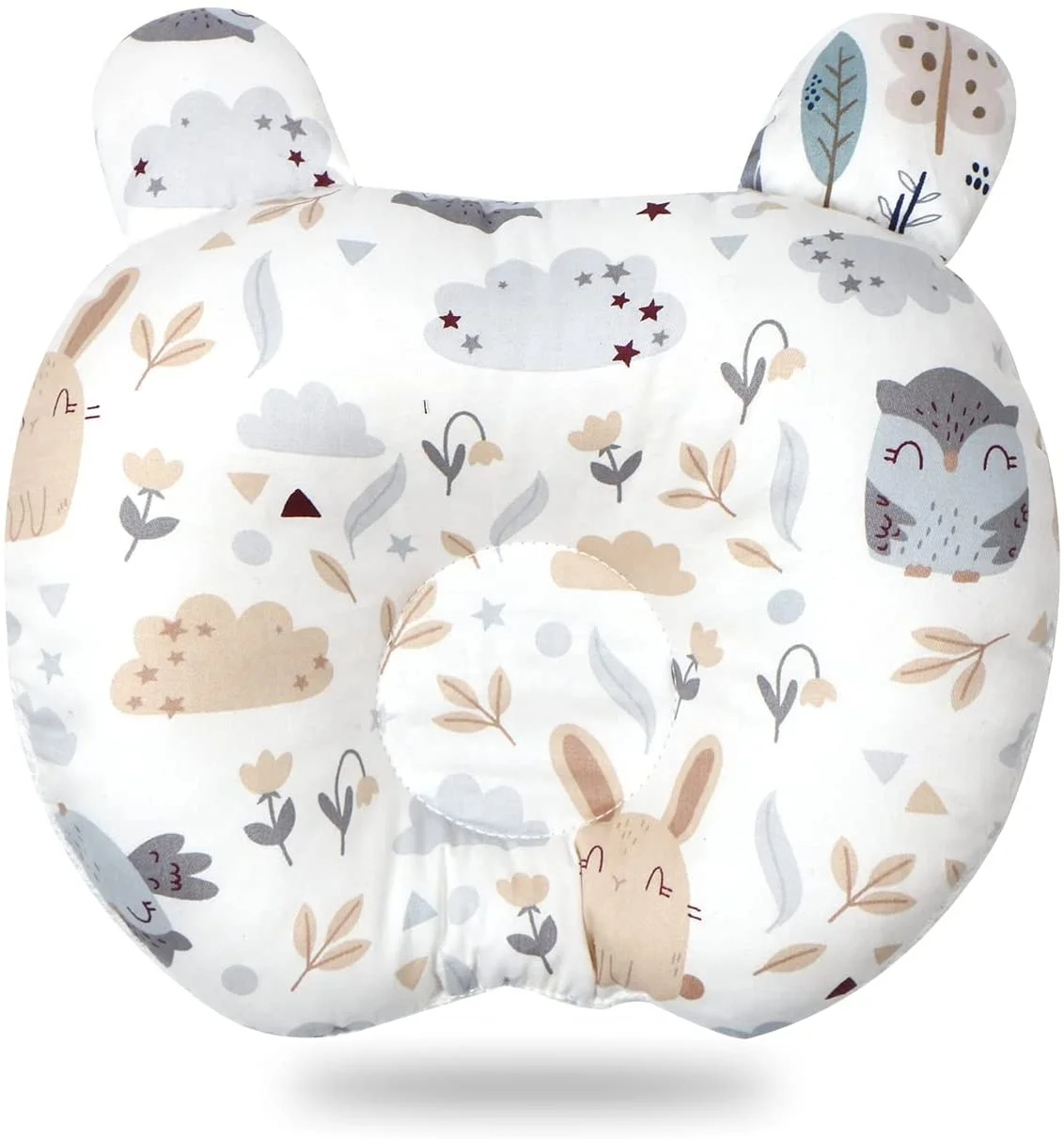 Newborn Baby Pillow Animal Pattern Bear Shape Bamboo Cotton Fabric Pillow