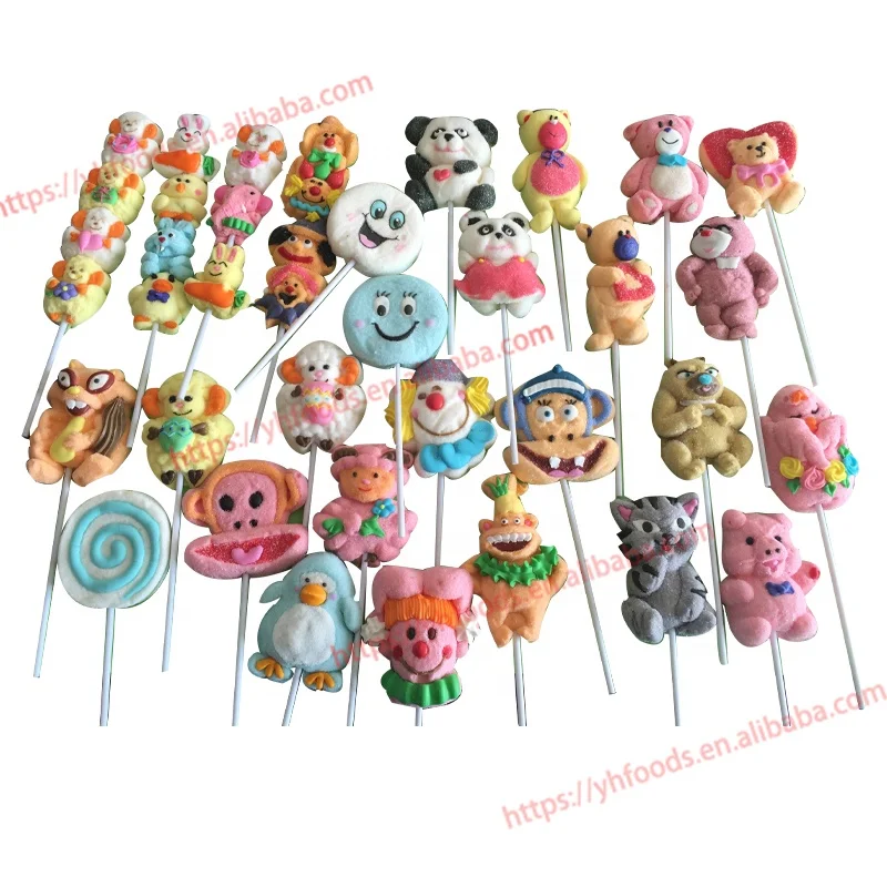 Happy party cartoon mix animal BBQ stick marshmallow pop candy cotton sweets
