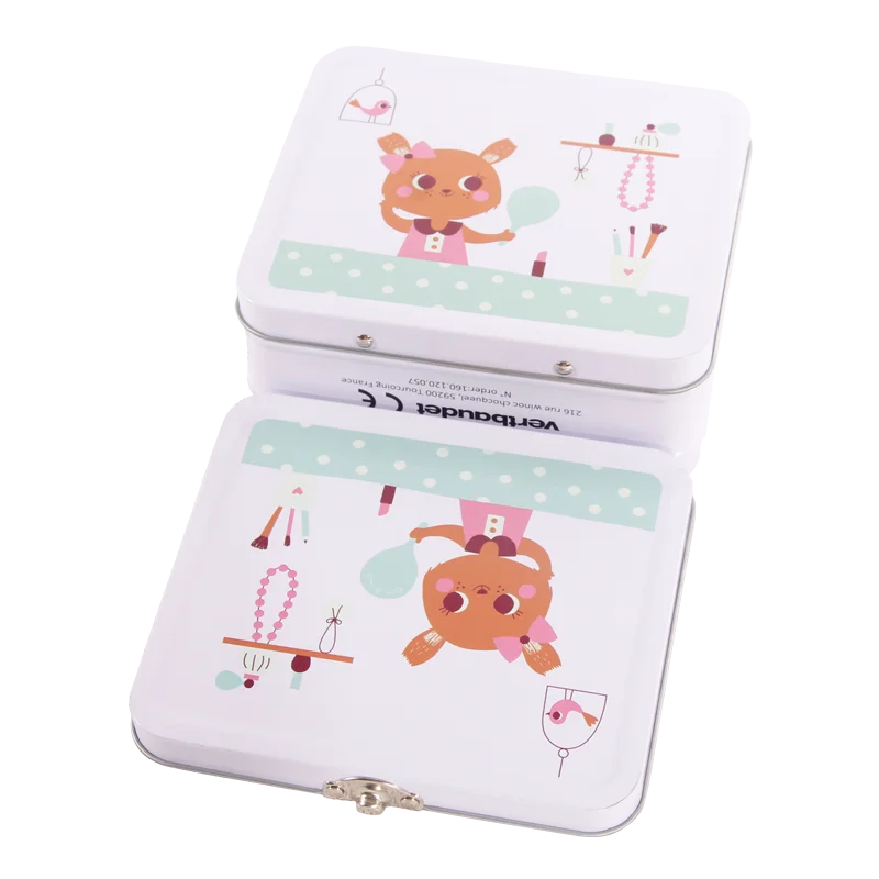 wholesale customized design kids cute small metal tin lunch boxes with plastic handle and lock