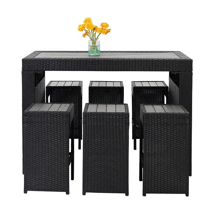 Bar Set 7 Wicker Material High Quality Bar Outdoor Furniture Plastic Wood Table Top Set/HB21.9333