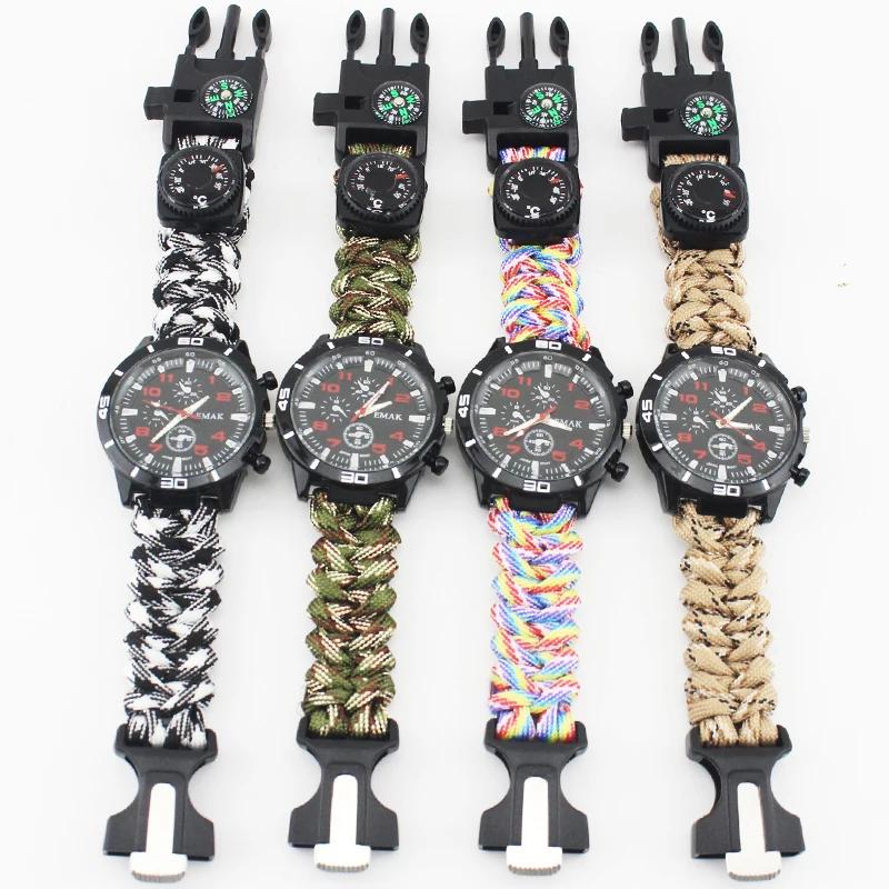 EMAK Multi-functional Outdoor Camping survival Compass Thermograph Rescue Rope Paracord Equipment Tools Paracord watch