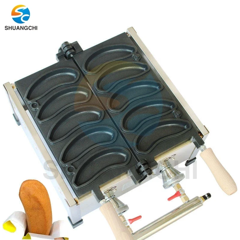 Non-sticking stainless steel snack machines banana shape waffle maker cheese waffle cake baker LPG gas banana shape waffle maker