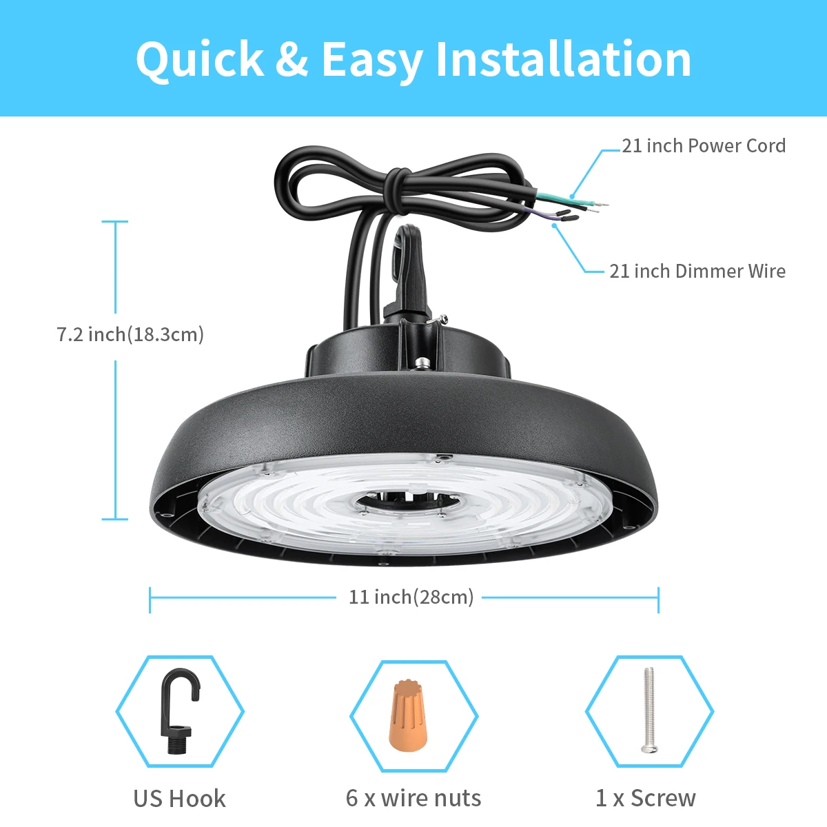 150W UFO LED High Bay Light,21000 LM with US Plug 5000K,Commercial Industrial Warehouse Shop Barn Garage Area Lighting Fixture