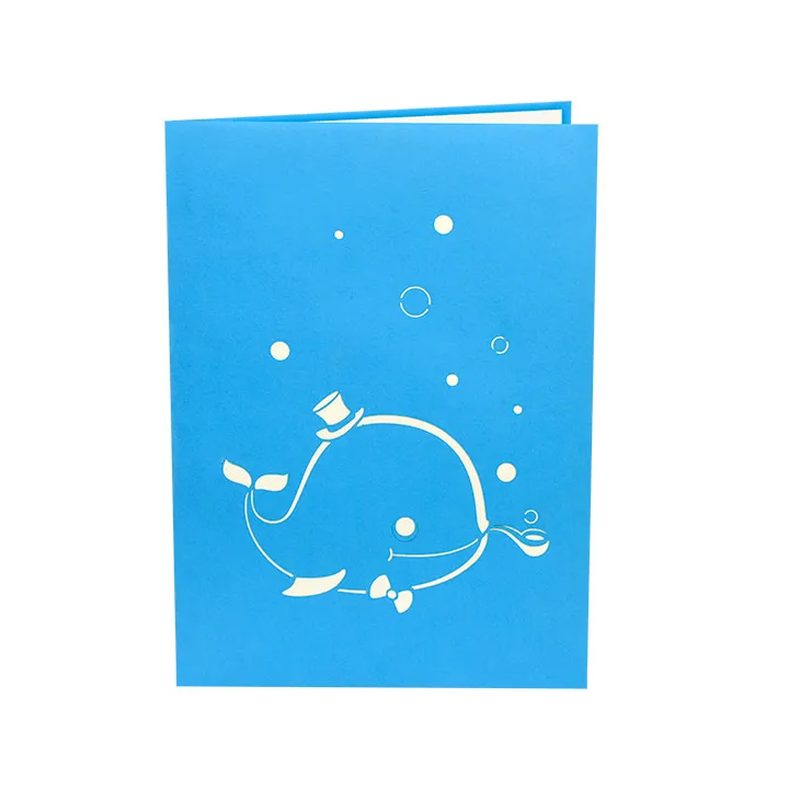 Whale & Wave 3D greeting Animal Pop up handmade design greeting card Wholesale Vietnam Cheap Kirigami 3D card for kid