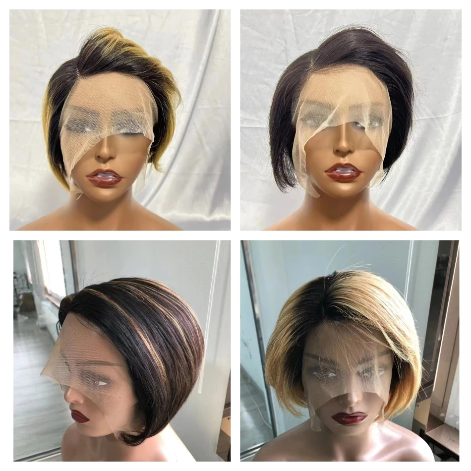 Brazilian Short Bob Pixie Cut Curly Wig Human Hair Bob Short Wine Color Pixie Hair Cuts 13*4*1 Lace Wig With Baby Hair