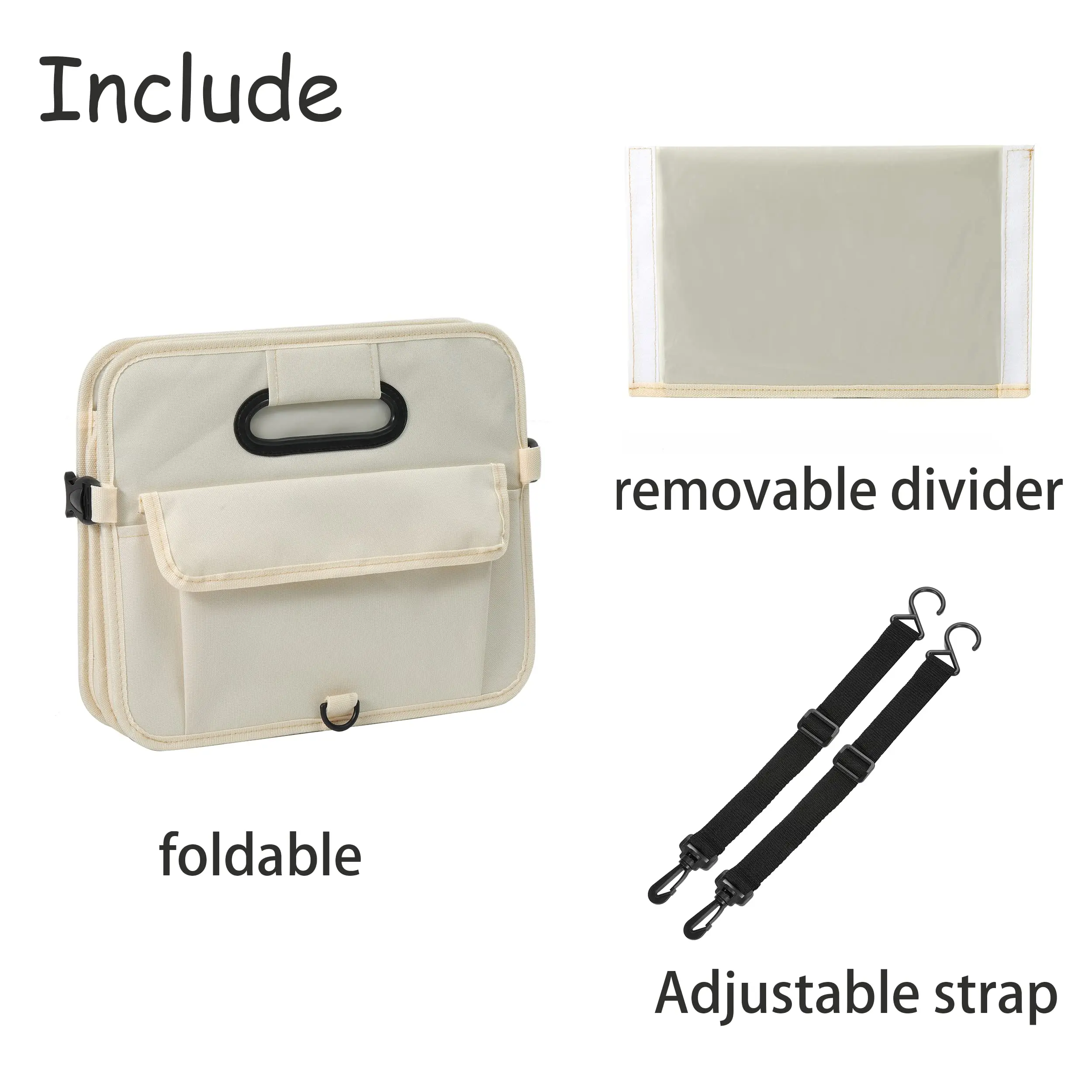 2024 QQgift Wholesale OEM Custom Beige Car Trunk Organizers For SUV Car Storage Collapsible Multi Compartment Adjustable Straps