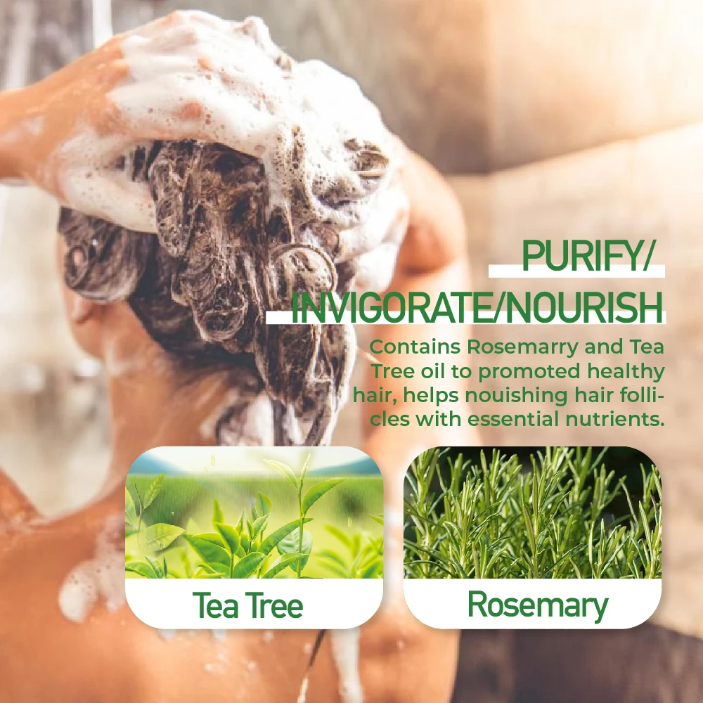 Organic pH Neutral Shampoos Tea Tree Oil & Rosemary Mint Hair Care Product Set Anti Itching Vegan Anti Dandruff Hair Shampoo