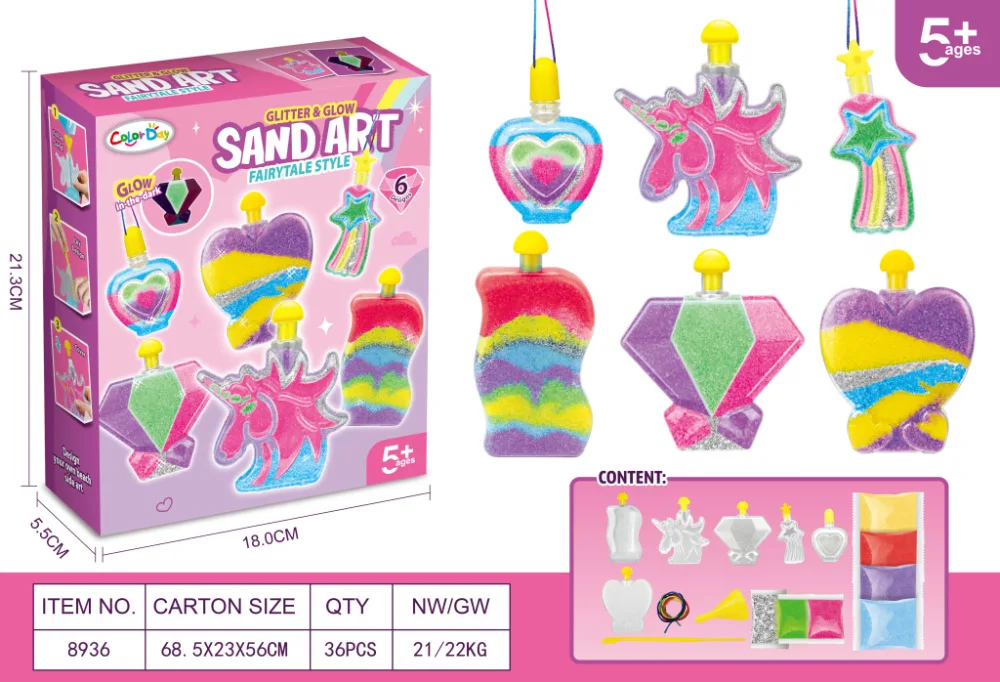 Cross-border hot selling children creative luminous DIY color sand bottle handmade sand painting educational toys