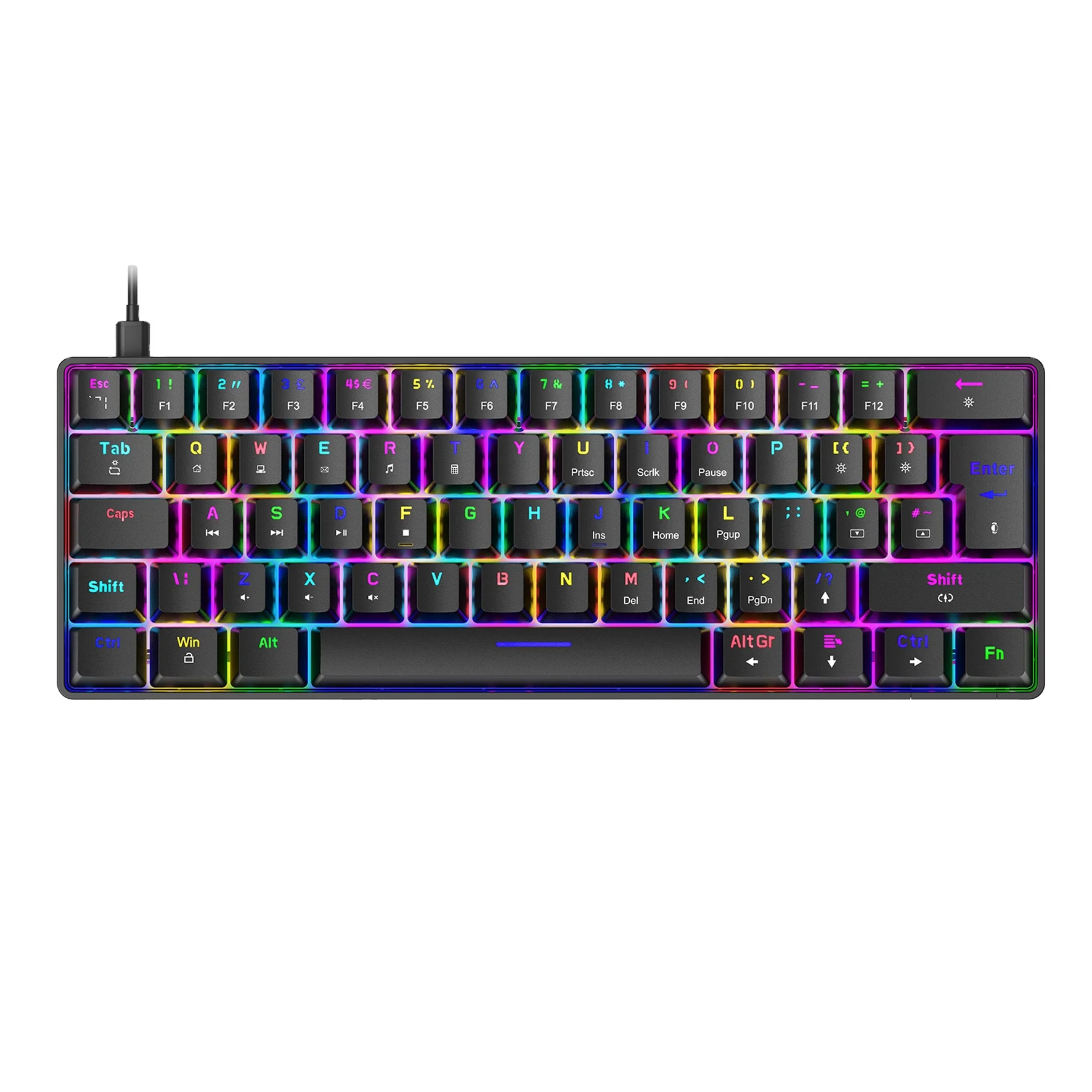T60 Mechanical Keyboard Blue Switch 62 Keys USB Type C Wired Gaming Mechanical RGB Keyboard with 18 RGB Lights for PC Gamer
