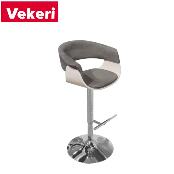 Nordic simple silver steel chair legs optional gray cloth upholstered seat with simple design bar stool