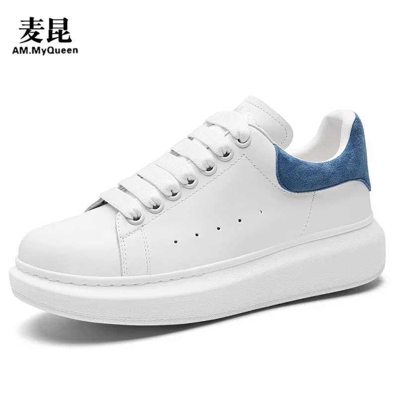 Genuine Leather Breathable Sneakers thick sole to increase outdoor Casual Shoes white unisex Luxury wallabees shoes