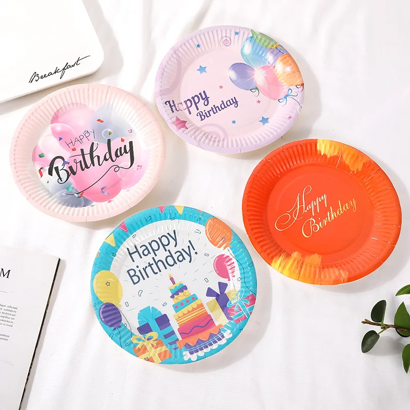 Custom 7 Inch Disposable Raw Material Party Bowl Paper Plates for Happy Birthday