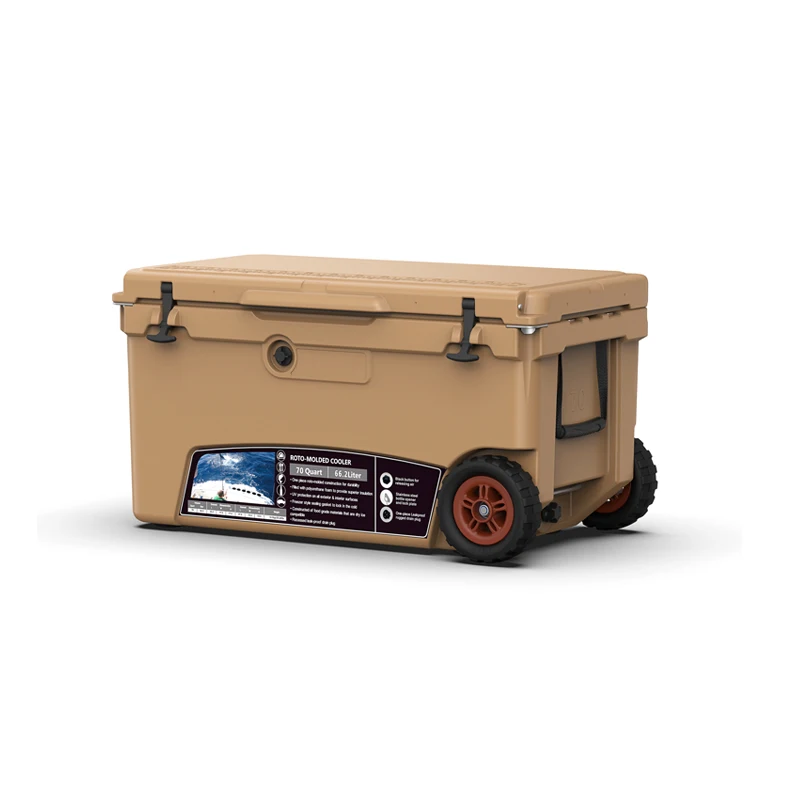 70 QT Wheeled Big Fish Cold Cooler Box High Quality 7 Days Cooling Time Food Ice Coolers Opp Bag +carton Logo and Color Accept