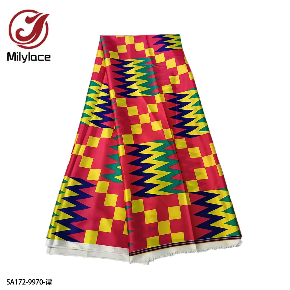 Wholesale Kente Design Polyester African Wax Print Satin Fabric For Dress