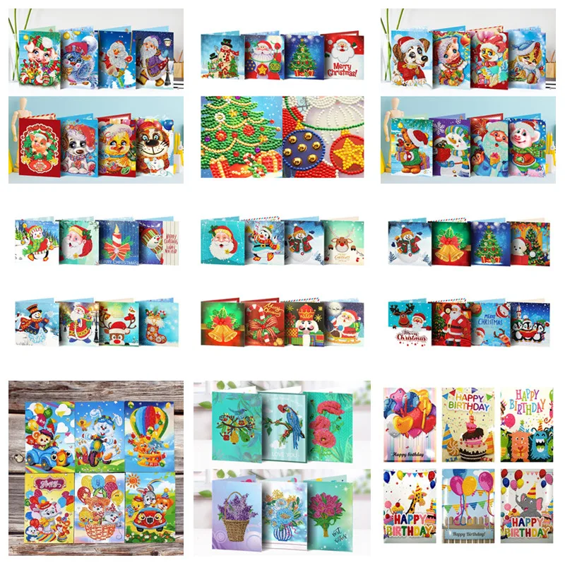 New Christmas Greeting Cards DIY 5D Diamond Painting for Christmas Gift 8 pcs each set