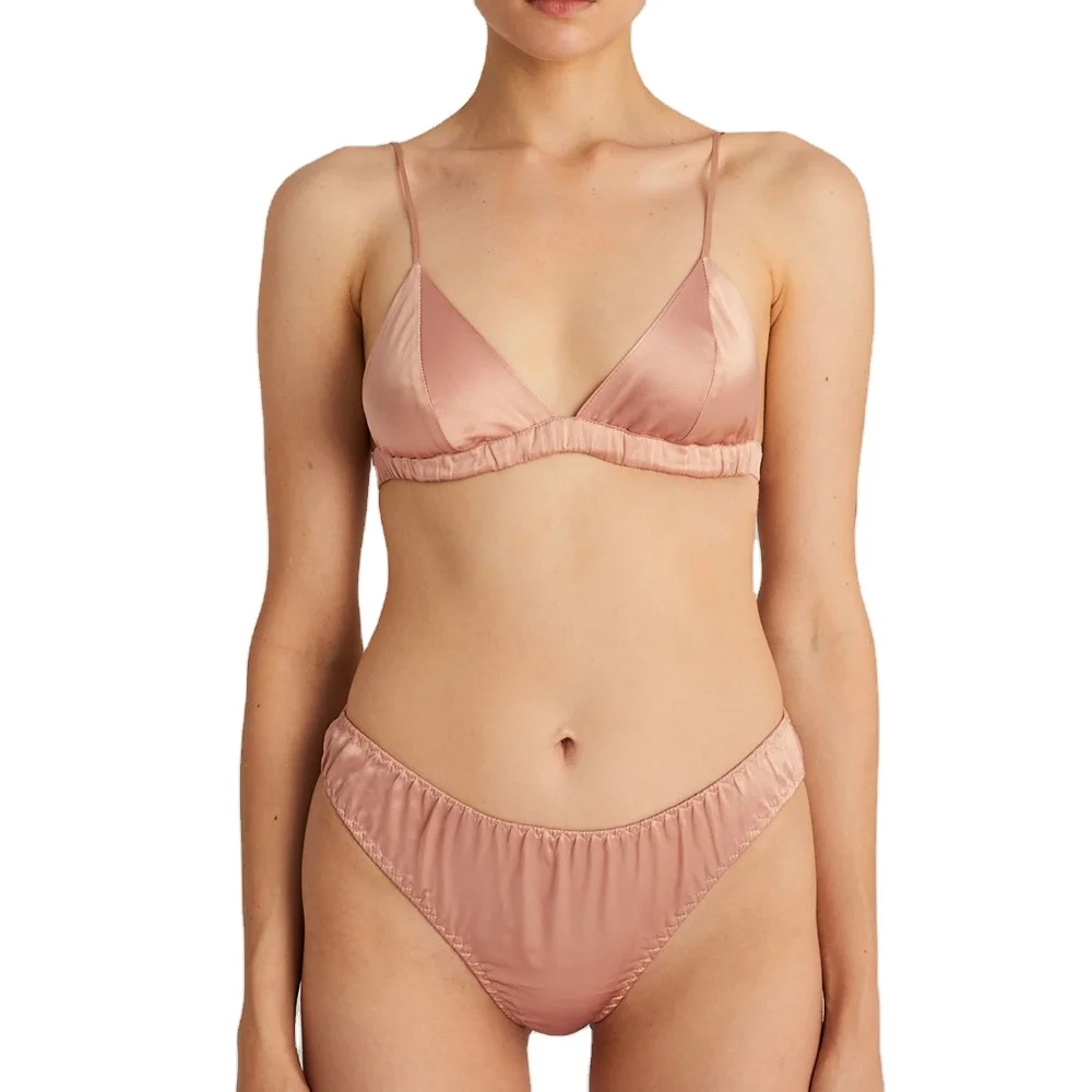 Custom Luxury Pure Silk Bra And Panties Set Women Silk Underwear Seamless 100% Mulberry Silk Lingerie