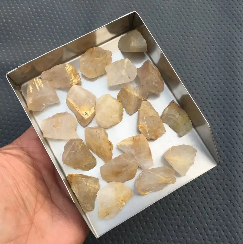 10 Piece Natural Golden Hair Rutile Quartz Loose Gemstone Untreated Raw Top Quality Making Rough Jewelry