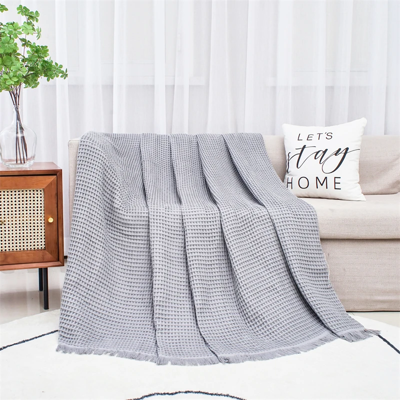 factory Wholesale bed Throw Blanket 100% cotton Waffle blankets Cotton knit Weight Blanket