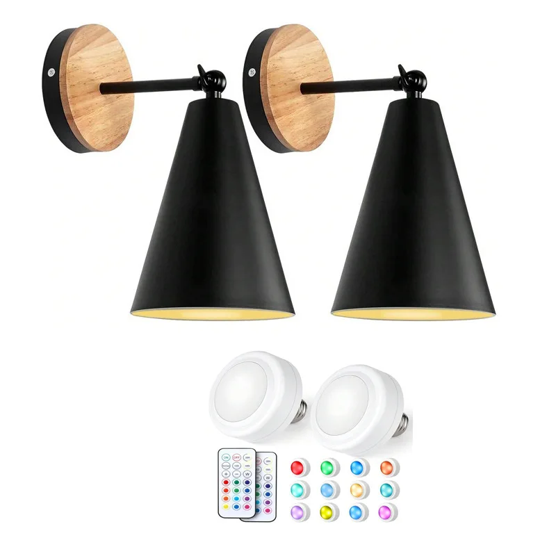 Black Wall Lamp E26/E27 Wrought Iron Wall Lamp Horn Style Curved Wall Lamp For Aisle Walking Corridor Mirror Headlights