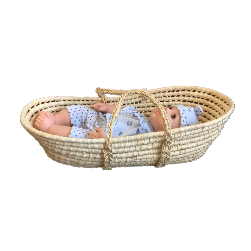 New Style Baby Soft Natural Handmade Woven Corn Husk Doll Moses Basket