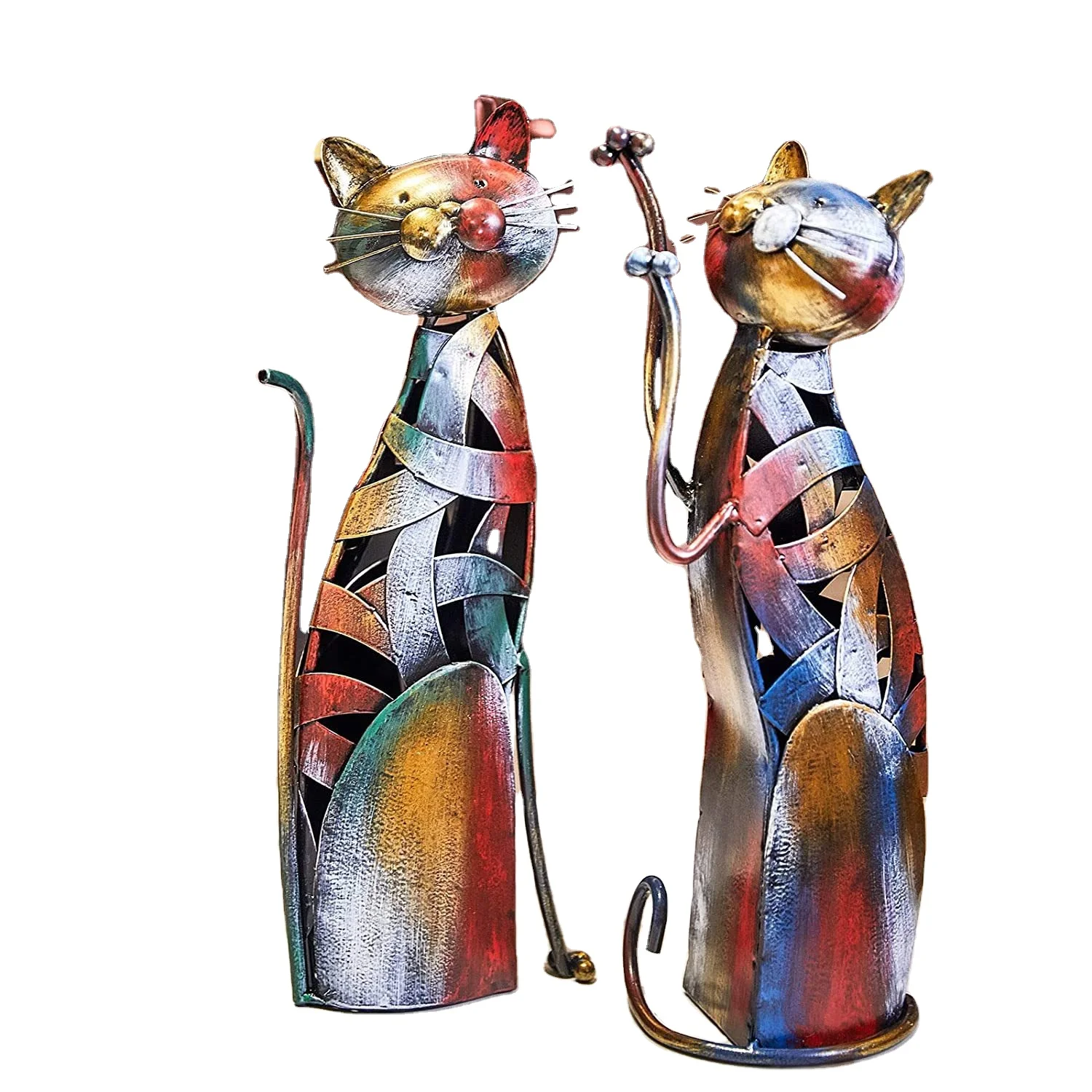 Metal Crafts Decorative Metal Iron Cat Garden Animal Ornament for Home Decoration
