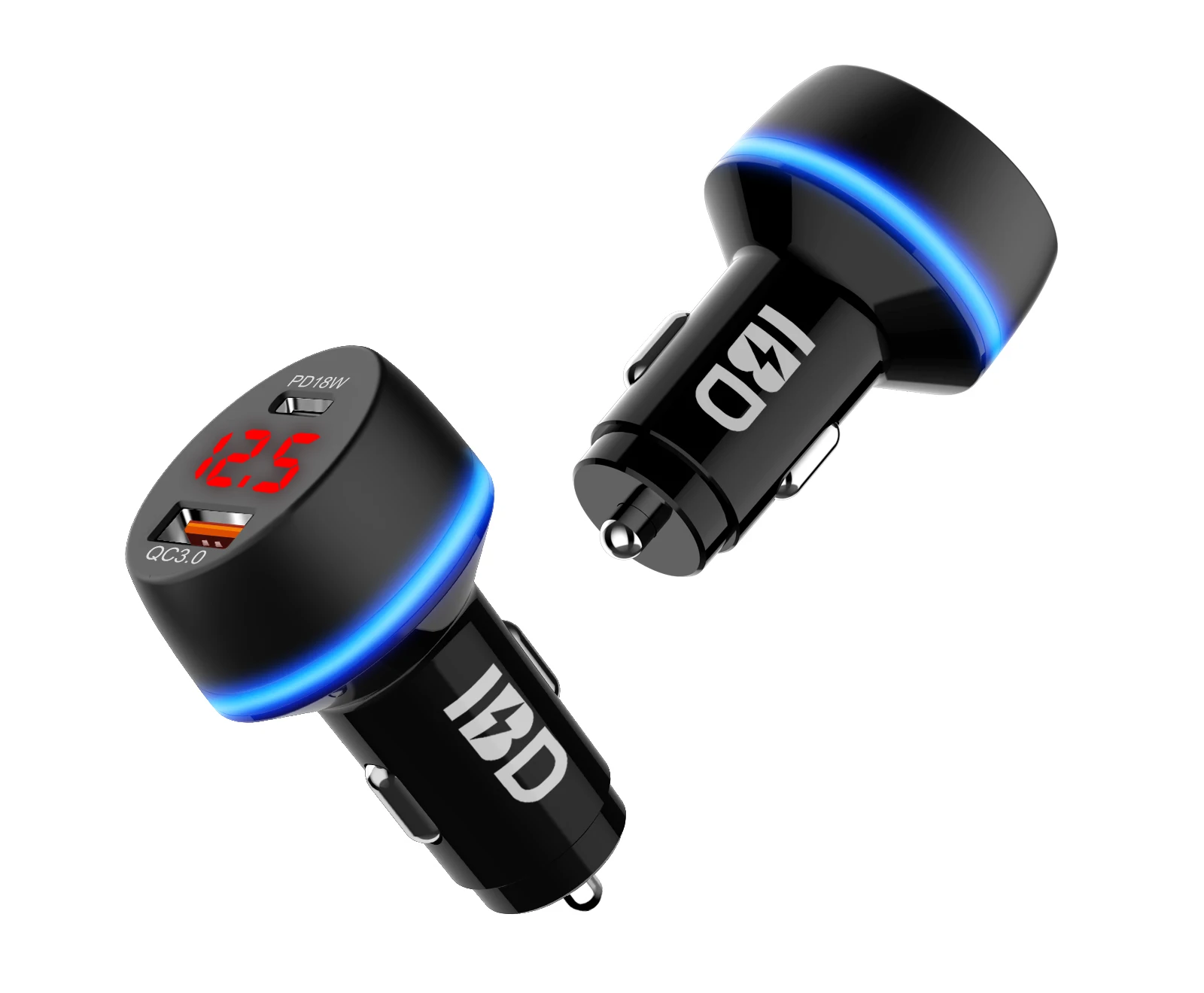  IBD2020 newest design led display dual-port usb car charger qc3.0 with pd 18w