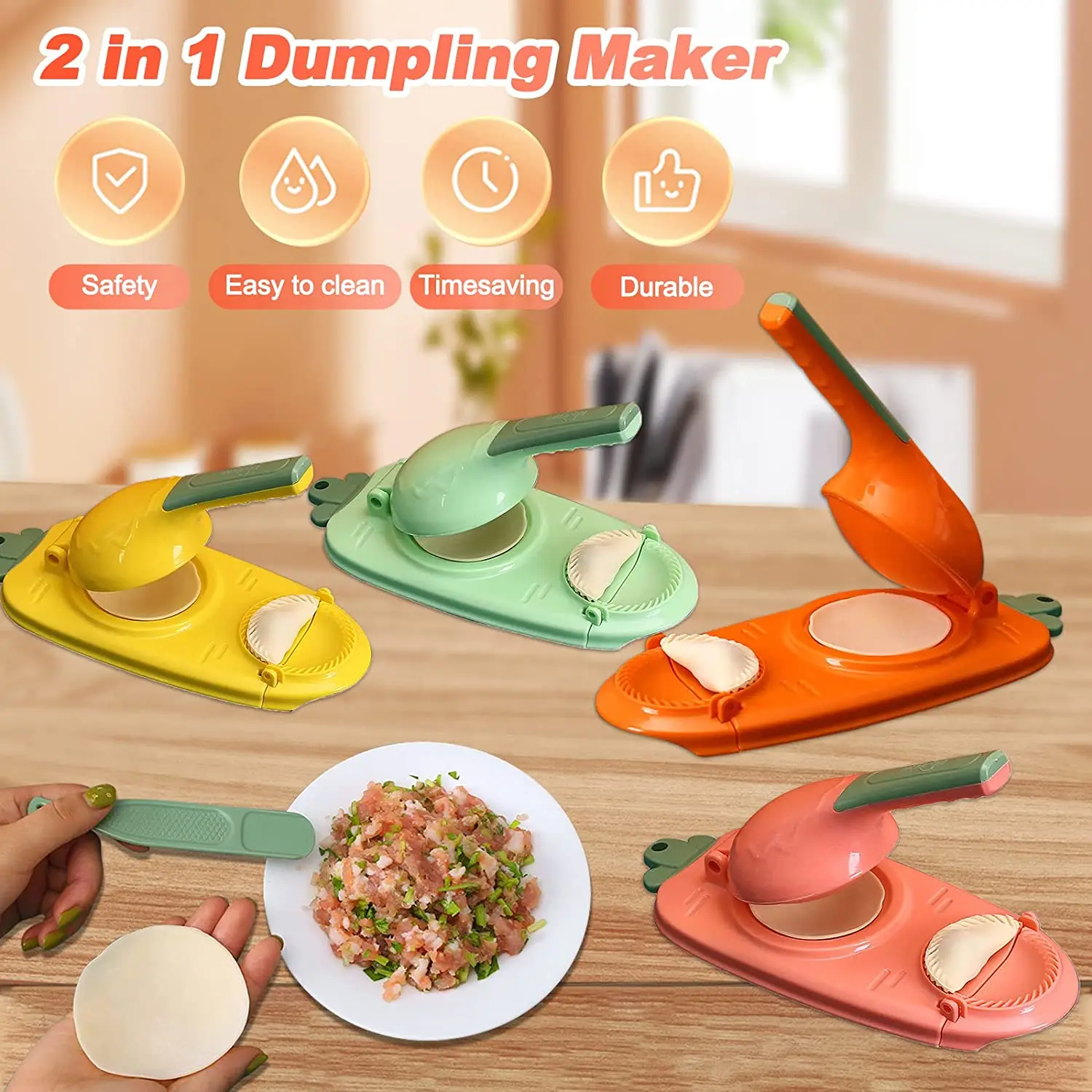 Tiktok Trending Hot Selling Household Double Head Automatic Dum Press Type Plastic With Multiple Mold Dumpling Maker