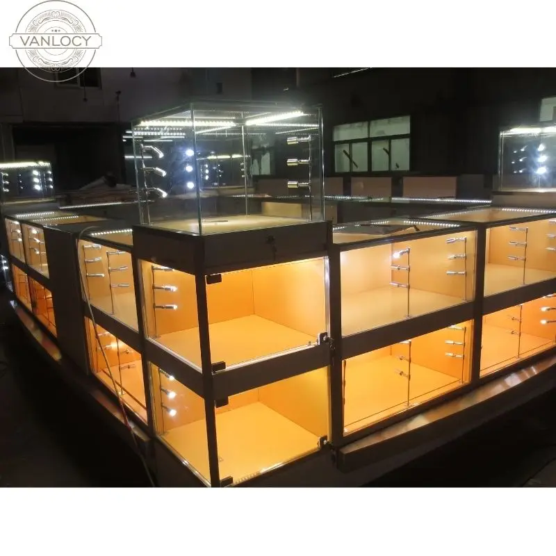 Large Space Wood White Paint Shopping Mall Jewelry Display Kiosk For Jewelry Display