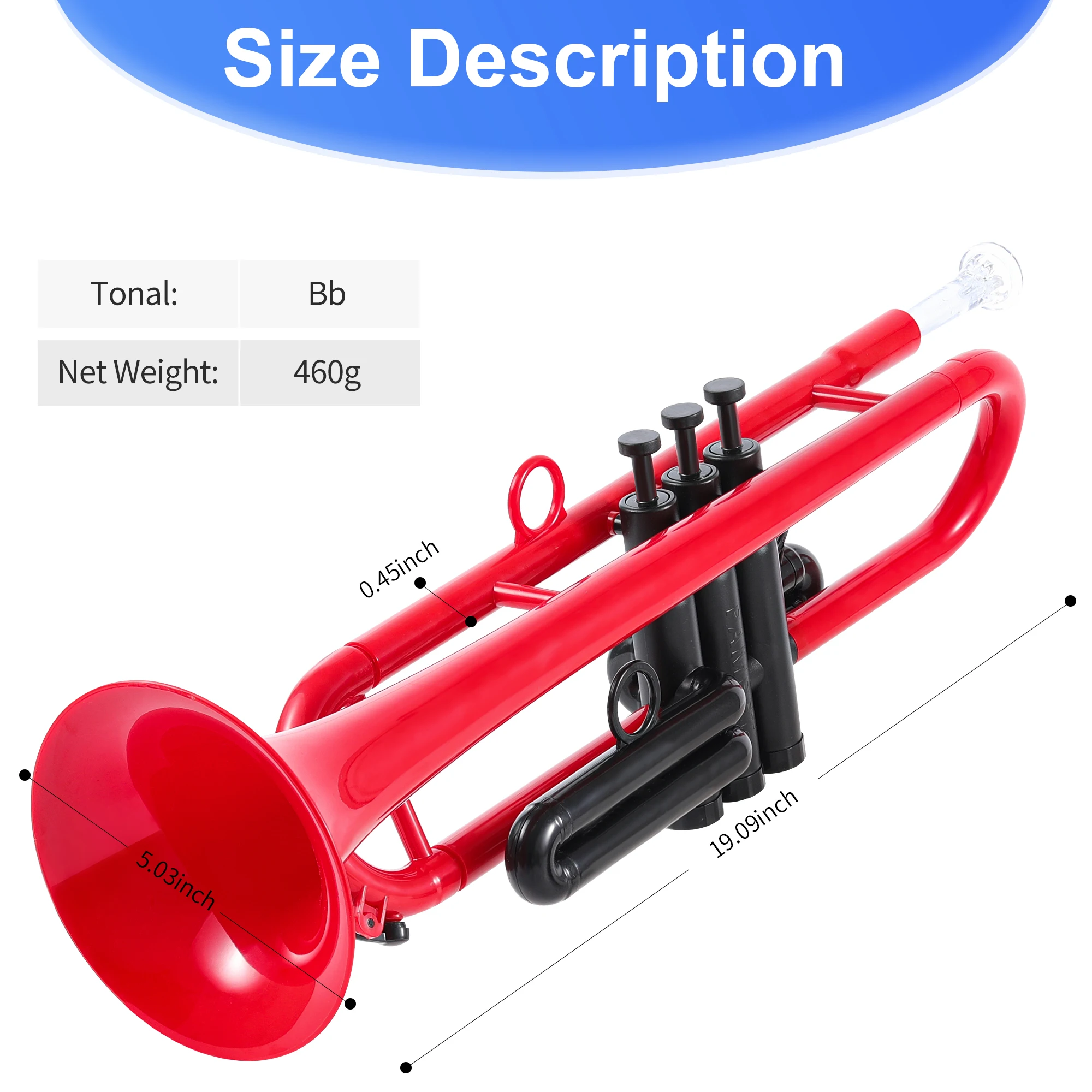 Bb Trumpet Standard Trumpet set with Carrying Case Lightweight Plastic Trumpet for Student Beginner Musical Instrument