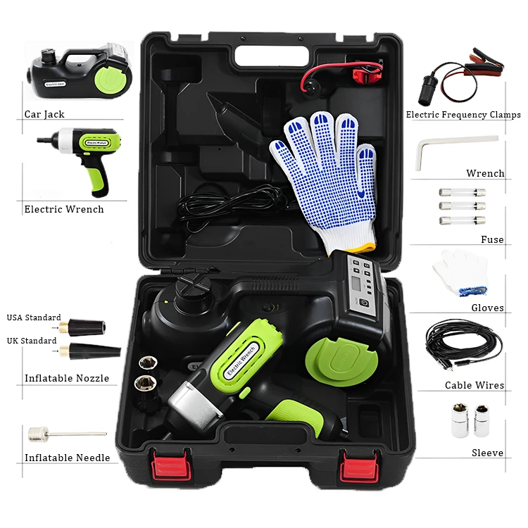 WISDOM Power Tools Kit Hot Sale 12v Electric Hydraulic Floor Lifting Car Jack Complete Set