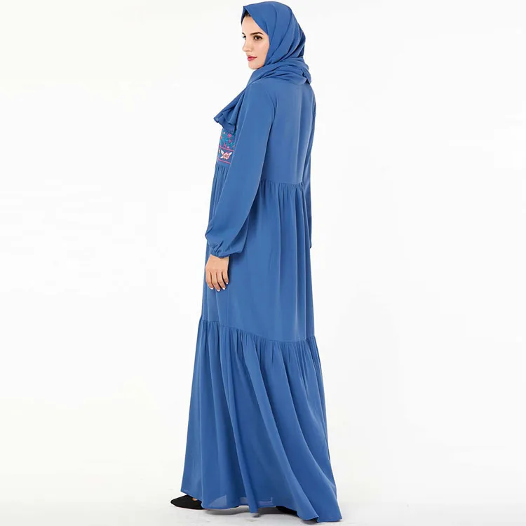
MXCHAN Middle Eastern Blue embroidery abaya muslim dresses maxi abaya designs dubai 
