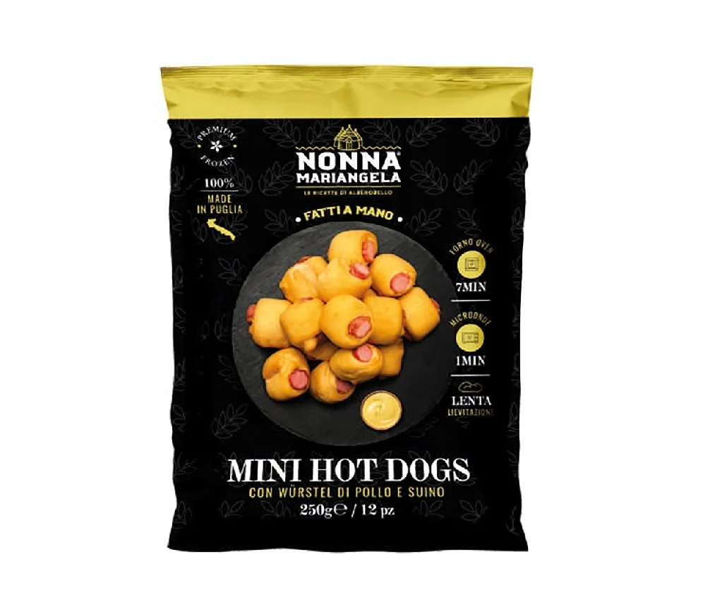 Премиум итальянские замороженные закуски-Мини-хот-доги ручной работы с куриным и свиным мясом, Упаковка 250 г (микроволновая печь)