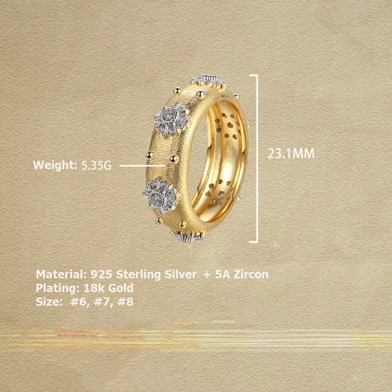 Wholesale italian style matt finish 5A zircon ring 925 sterling silver 18k gold plated fashion rings women