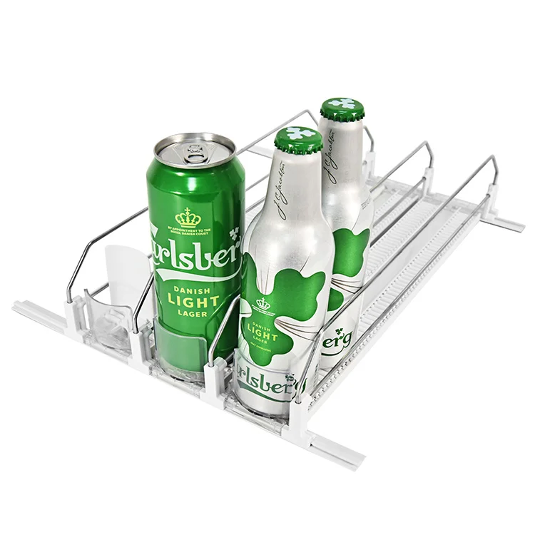 Пластиковый подпружиненный дисплей для супермаркета, умная стойка, роликовая скользящая полоса, система толкателя полки для бутылок