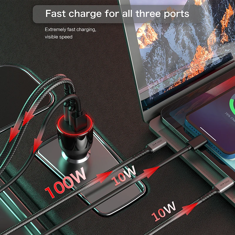 PD3.0 автомобильное зарядное устройство USB Type-C PD с двумя USB-портами суперзарядное QC3.0