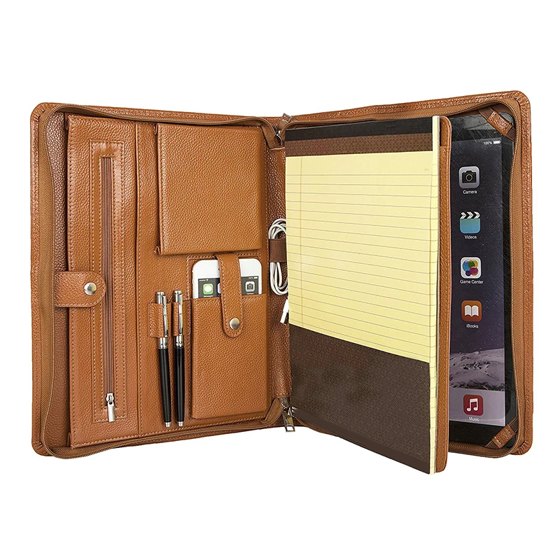 Кожаный Органайзер для документов на молнии, папка для документов с блокнотом и карманами