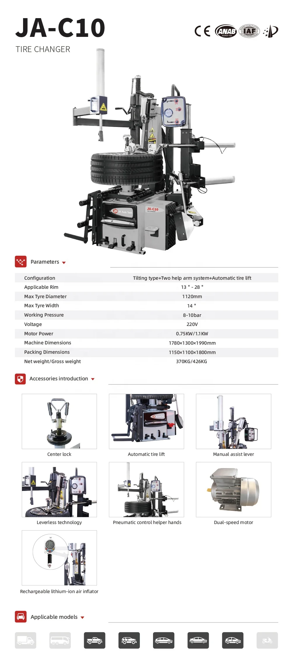 Factory Outlet Automatic Tyre Changers Machine With Helping Arm Tyre Changer Equipment For Workshop Use