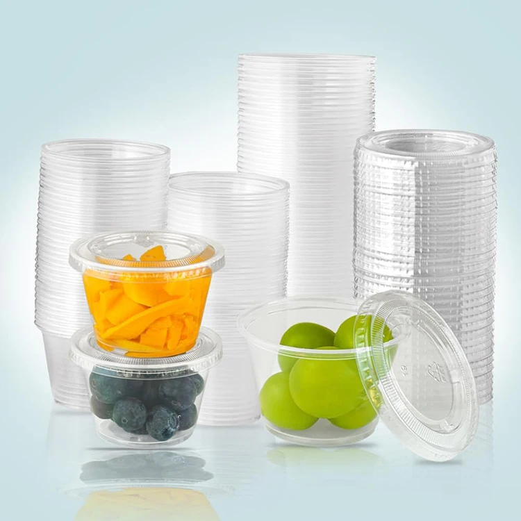 4oz Disposable Plastic Condiment Portion Cups with Lids Jello Shot Cups Small Dipping Sauce Cups for Lunch Party Picnic